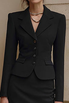 Black 2 Piece Pencil Satin Single Breasted Midi Business Suits