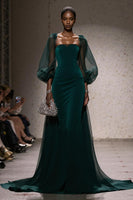 Load image into Gallery viewer, Dark Green Mermaid Square Neck Backless Long Sleeves Gala Dress