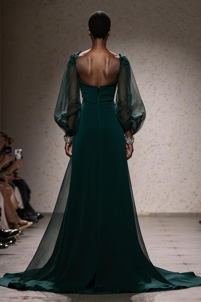 Load image into Gallery viewer, Dark Green Mermaid Square Neck Backless Long Sleeves Gala Dress
