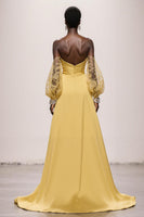 Load image into Gallery viewer, Daffodil Satin Strapless Mermaid Ruched Long Pageant Dress with Sleeves