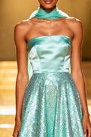 Load image into Gallery viewer, Sparkly Mint Green Sequin A Line Neck Scarf Long Pageant Dress