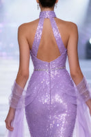 Load image into Gallery viewer, Sparkly Light Purple V-Neck Sequins Mermaid Long Pageant Dress