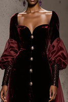 Load image into Gallery viewer, Burgundy Velvet Mermaid Single Breasted Long Sleeves Formal Dress with Cape