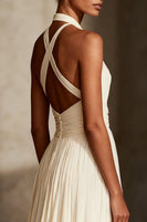 Load image into Gallery viewer, Ivory Chiffon Sheath Halter Criss Cross Back Long Engagement Dress