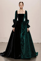 Load image into Gallery viewer, Dark Green Ball Gown Velvet Square Neck Long Holiday Party Dress