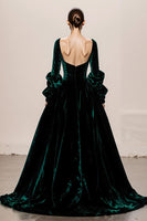 Load image into Gallery viewer, Dark Green Ball Gown Velvet Square Neck Long Holiday Party Dress