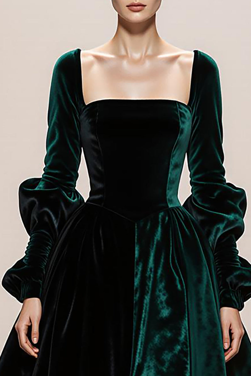 Load image into Gallery viewer, Dark Green Ball Gown Velvet Square Neck Long Holiday Party Dress