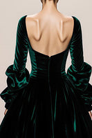 Load image into Gallery viewer, Dark Green Ball Gown Velvet Square Neck Long Holiday Party Dress