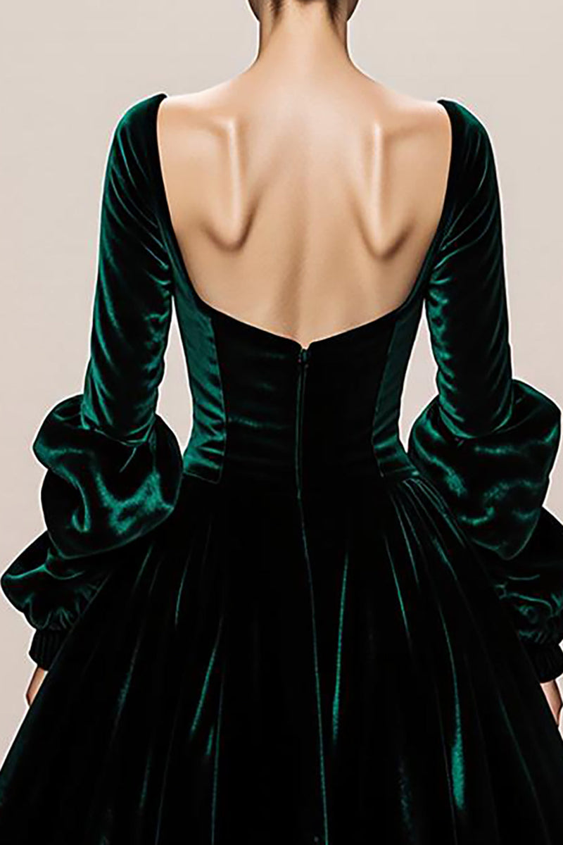 Load image into Gallery viewer, Dark Green Ball Gown Velvet Square Neck Long Holiday Party Dress