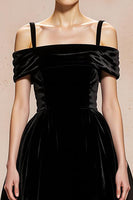 Load image into Gallery viewer, Black Velvet Ball Gown Cold Shoulder Long Holiday Party Dress