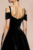 Load image into Gallery viewer, Black Velvet Ball Gown Cold Shoulder Long Holiday Party Dress