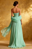 Load image into Gallery viewer, Sparkly Mint Green Strapless Chiffon Long Formal Dress with Shawl