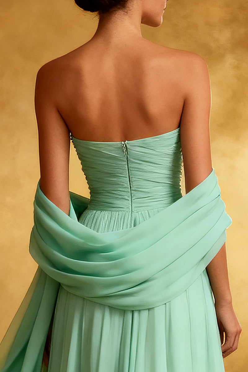 Load image into Gallery viewer, Sparkly Mint Green Strapless Chiffon Long Formal Dress with Shawl
