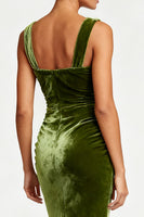Load image into Gallery viewer, Simple Olive Velvet Mermaid Ruched Long Formal Dress