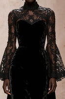 Load image into Gallery viewer, Black Velvet High Neck Sheath Lace Long Sleeves Holiday Party Dress