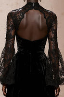 Load image into Gallery viewer, Black Velvet High Neck Sheath Lace Long Sleeves Holiday Party Dress