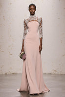 Load image into Gallery viewer, Simple Light Pink Lace High Neck Backless Long Formal Dress