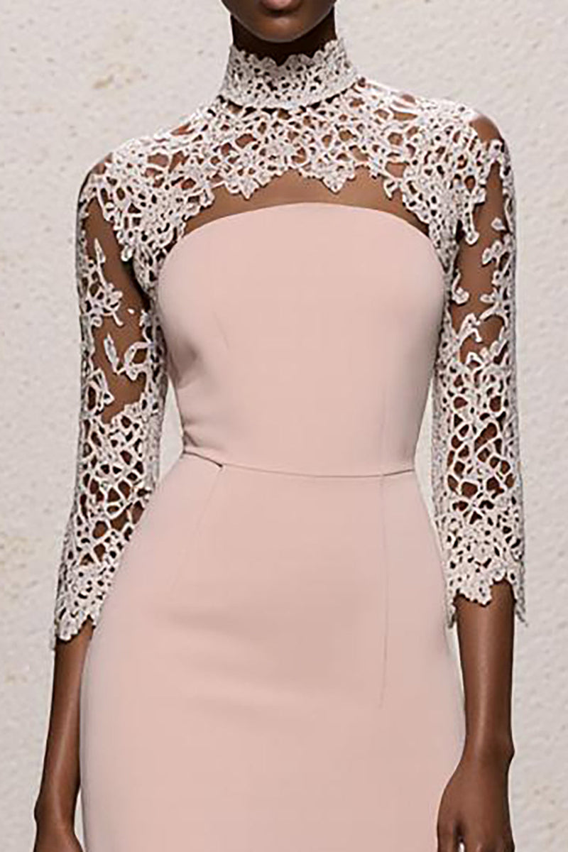 Load image into Gallery viewer, Simple Light Pink Lace High Neck Backless Long Formal Dress