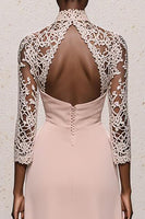 Load image into Gallery viewer, Simple Light Pink Lace High Neck Backless Long Formal Dress
