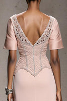 Load image into Gallery viewer, Sparkly Light Pink Mermaid Beaded Long Formal Dress with Slit