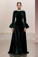 Load image into Gallery viewer, Dark Green Velvet A Line Round Neck Long Sleeves Formal Dress