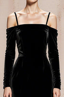 Load image into Gallery viewer, Black Velvet Cold Shoulder Long Formal Dress with Sleeves