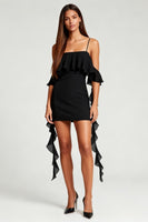 Load image into Gallery viewer, Black Chiffon Cold Shoulder Tight Short Cocktail Dress with Ruffles