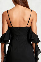 Load image into Gallery viewer, Black Chiffon Cold Shoulder Tight Short Cocktail Dress with Ruffles
