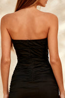 Load image into Gallery viewer, Black Bodycon Ruched Strapless Short Cocktail Dress