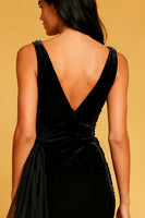 Load image into Gallery viewer, Black Velvet Cowl Neck Bodycon Short Cocktail Dress with Side Cape