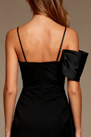 Load image into Gallery viewer, Black Spaghetti Straps Bodycon Short Cocktail Dress with Side Cape