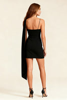 Load image into Gallery viewer, Black Chiffon Spaghetti Straps Tight Short Cocktail Dress with Cape