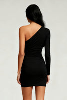 Load image into Gallery viewer, Black Tight One Shoulder Short Cocktail Dress with Sleeves