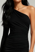 Load image into Gallery viewer, Black Tight One Shoulder Short Cocktail Dress with Sleeves