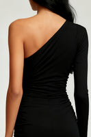 Load image into Gallery viewer, Black Tight One Shoulder Short Cocktail Dress with Sleeves
