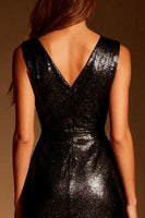 Load image into Gallery viewer, Glitter Black Tight Metallic Asymmetrical Short Cocktail Dress