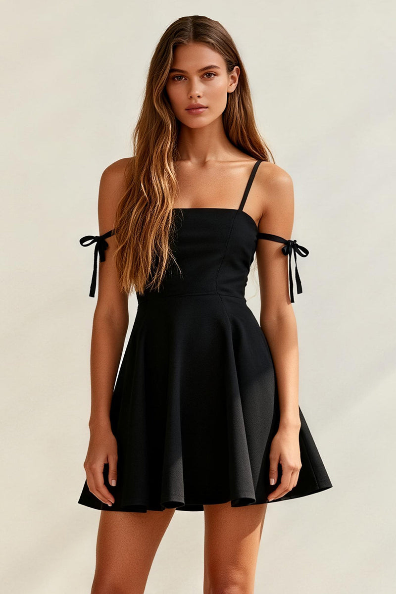 Load image into Gallery viewer, Black A Line Spaghetti Straps Short Cocktail Dress