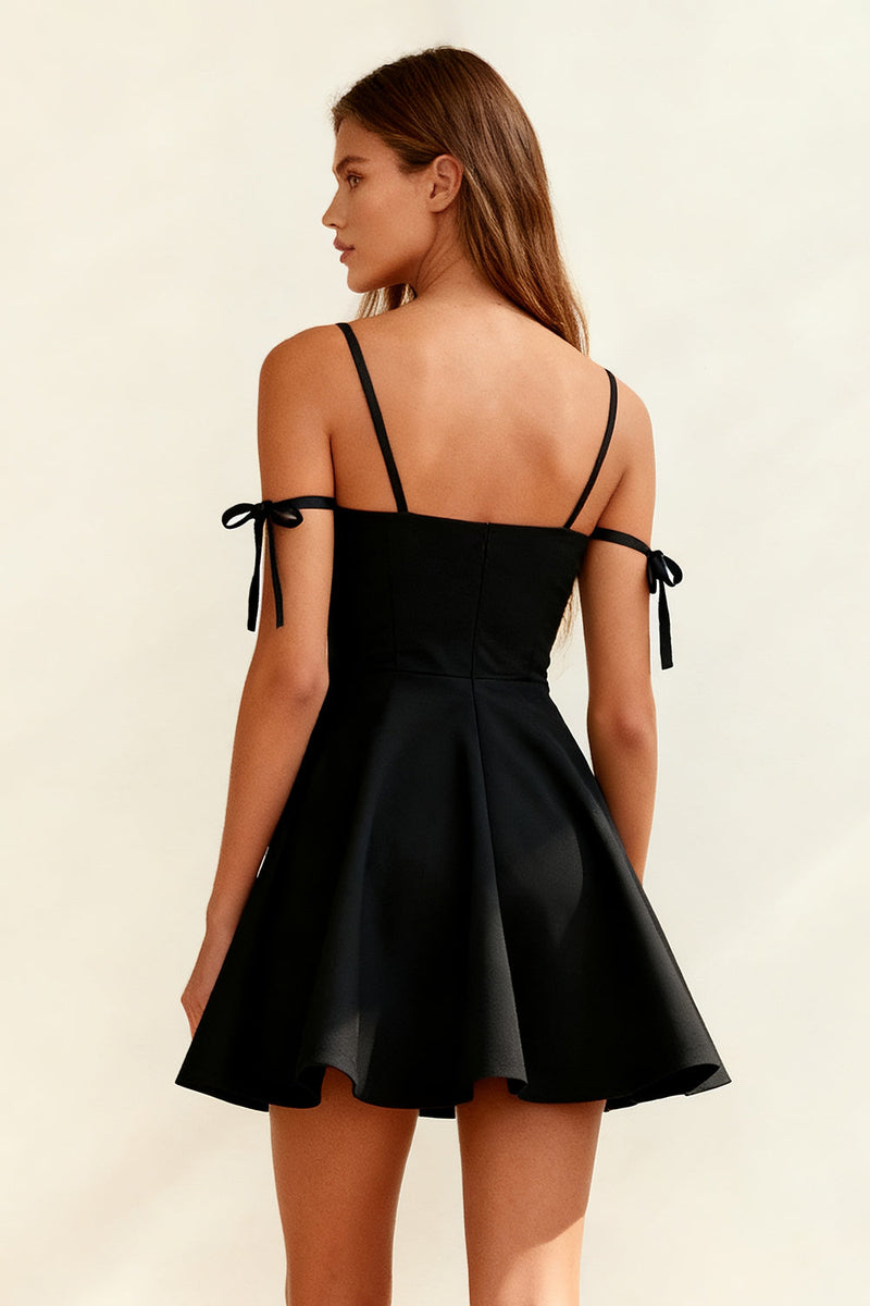 Load image into Gallery viewer, Black A Line Spaghetti Straps Short Cocktail Dress