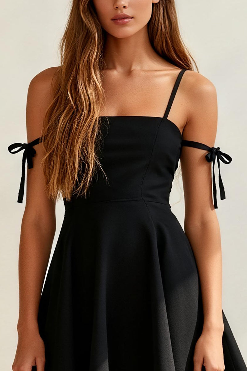 Load image into Gallery viewer, Black A Line Spaghetti Straps Short Cocktail Dress