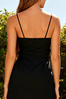 Load image into Gallery viewer, Black Chiffon Tight Spaghetti Straps Short Cocktail Dress with Bows