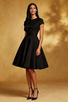 Load image into Gallery viewer, Black Round Neck A Line Short Cocktail Dress with Sleeves