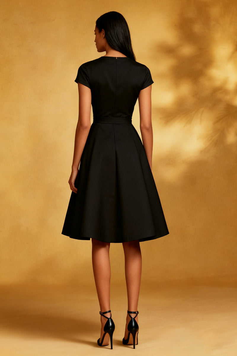 Load image into Gallery viewer, Black Round Neck A Line Short Cocktail Dress with Sleeves