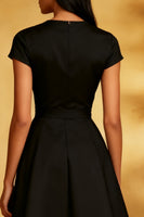 Load image into Gallery viewer, Black Round Neck A Line Short Cocktail Dress with Sleeves