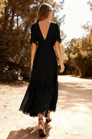 Load image into Gallery viewer, Black A Line V-Neck Chiffon Maxi Dress with Slit