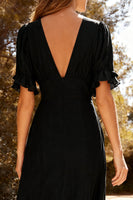 Load image into Gallery viewer, Black A Line V-Neck Chiffon Maxi Dress with Slit