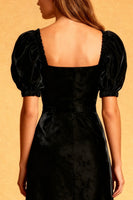 Load image into Gallery viewer, Black Sheath Velvet Square Neck Midi Cocktail Dress with Sleeves