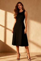 Load image into Gallery viewer, Simple Black Round Neck Satin Bodycon Midi Cocktail Dress