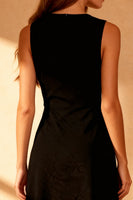 Load image into Gallery viewer, Simple Black Round Neck Satin Bodycon Midi Cocktail Dress