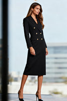 Load image into Gallery viewer, Black Double Breasted Pencil Midi Blazer Dress with Sleeves