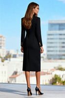 Load image into Gallery viewer, Black Double Breasted Pencil Midi Blazer Dress with Sleeves